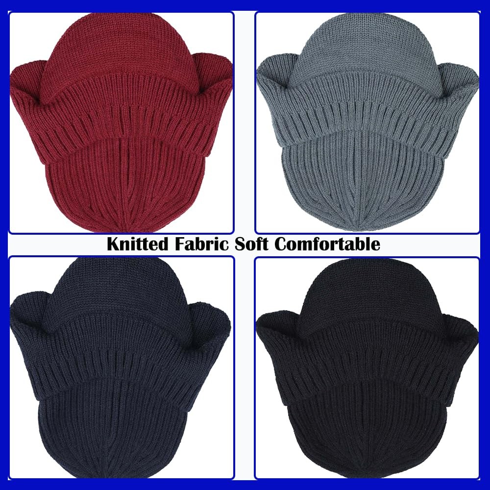 JHDESSLY Knit Beanies with Visor & Earflaps for Men and One Size, Black