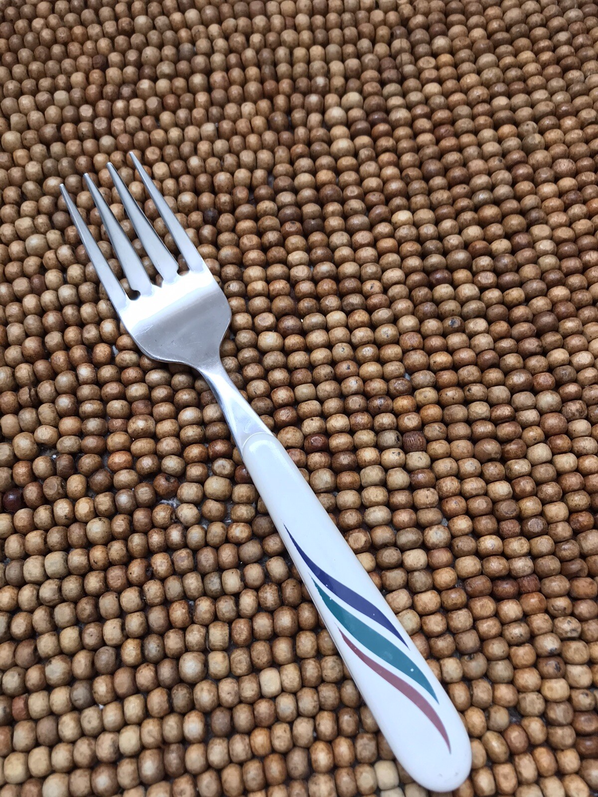 Unbranded Stainless Mexico Plastic Ivory Navy Teal Brown Swirl SALAD FORK 6.5”