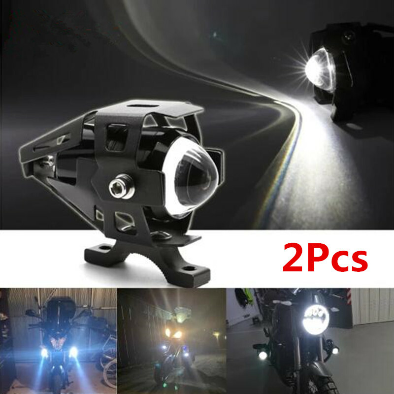 2PC DC12V White Motorcycle Headlights Auxiliary Lamp Led Spotlight Black Housing