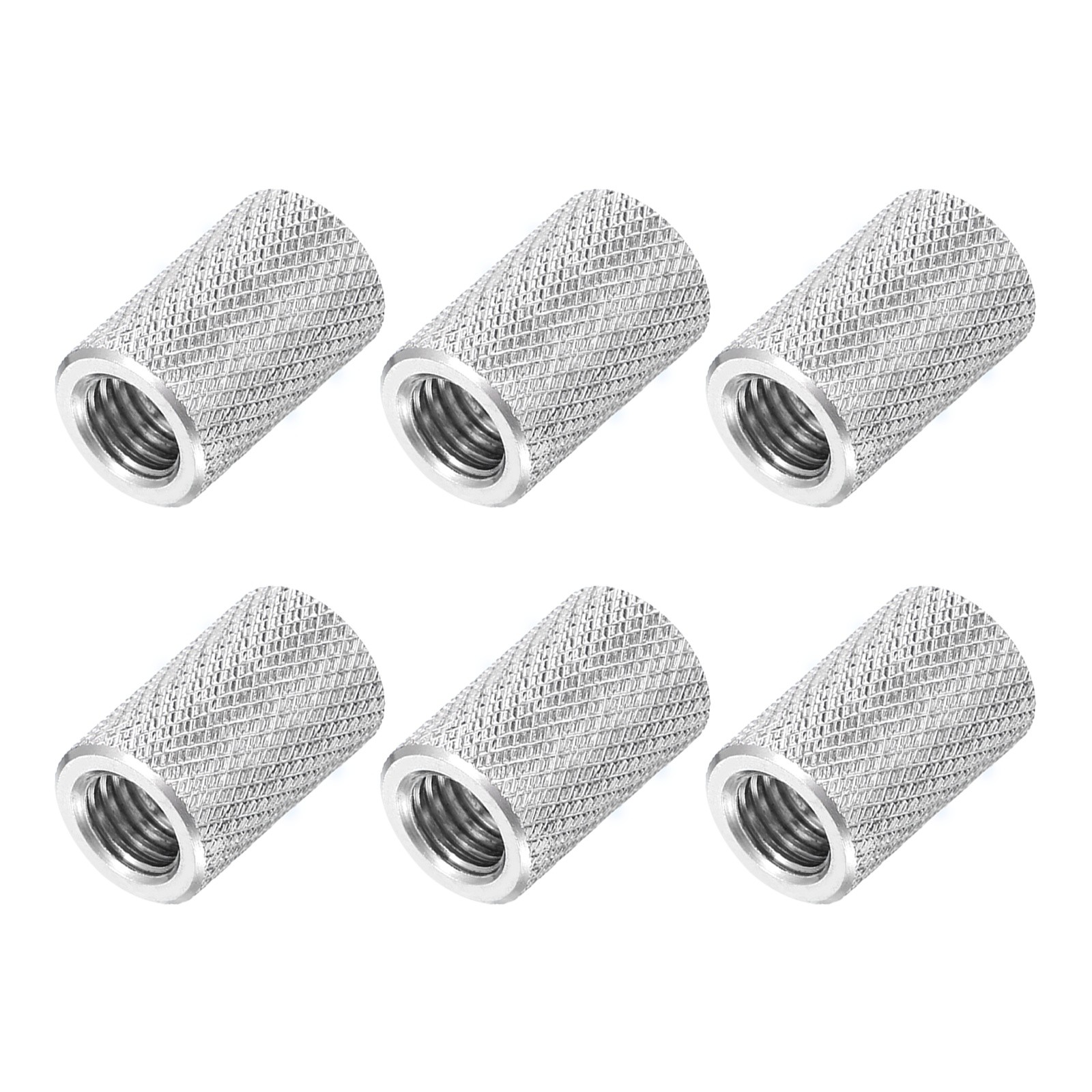 M8 6 Pack 304 Stainless Steel Round Knurled Connector Nuts,0.47"OD x 0.79"H