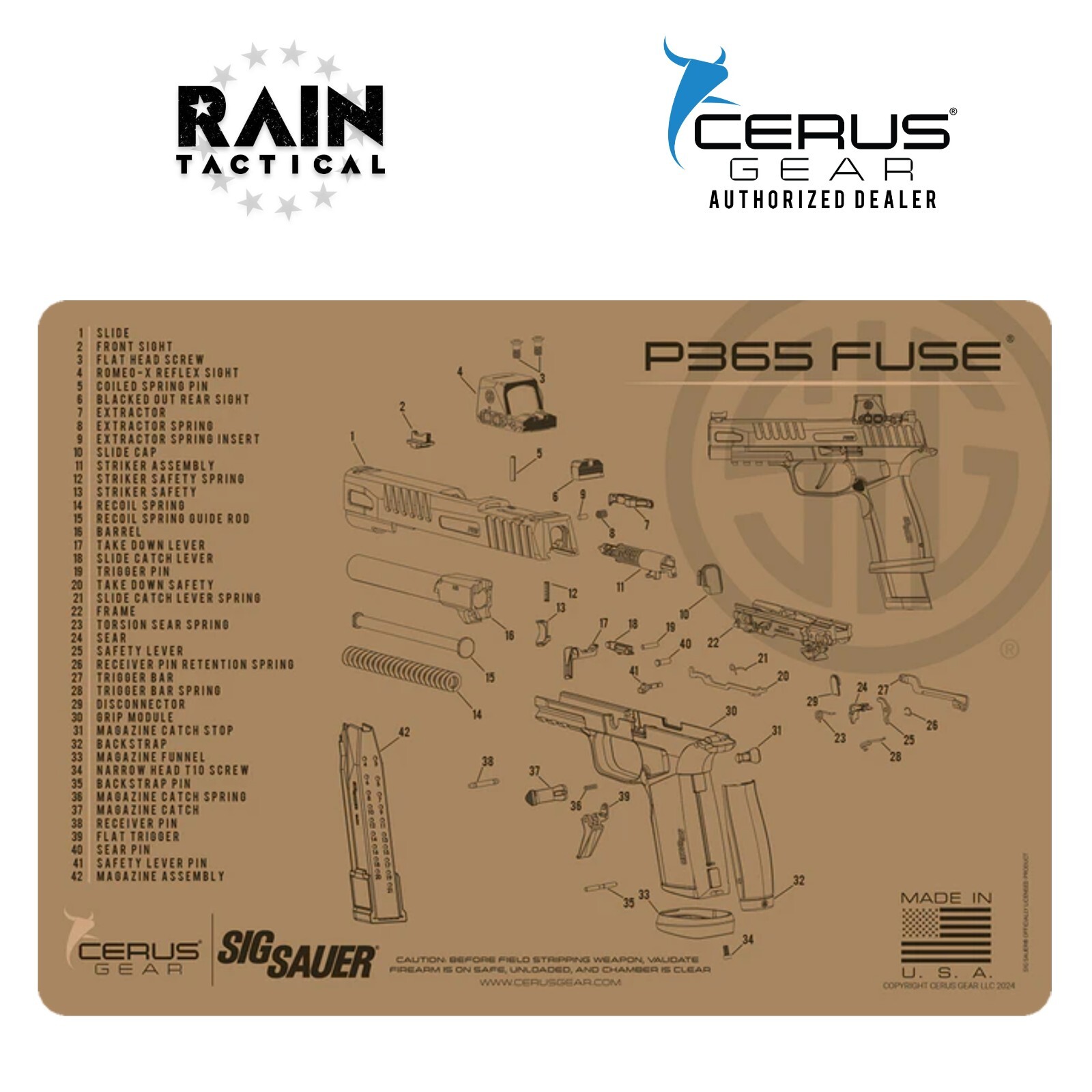 Sig Sauer P365 FUSE Schematic Handgun Mat FDE