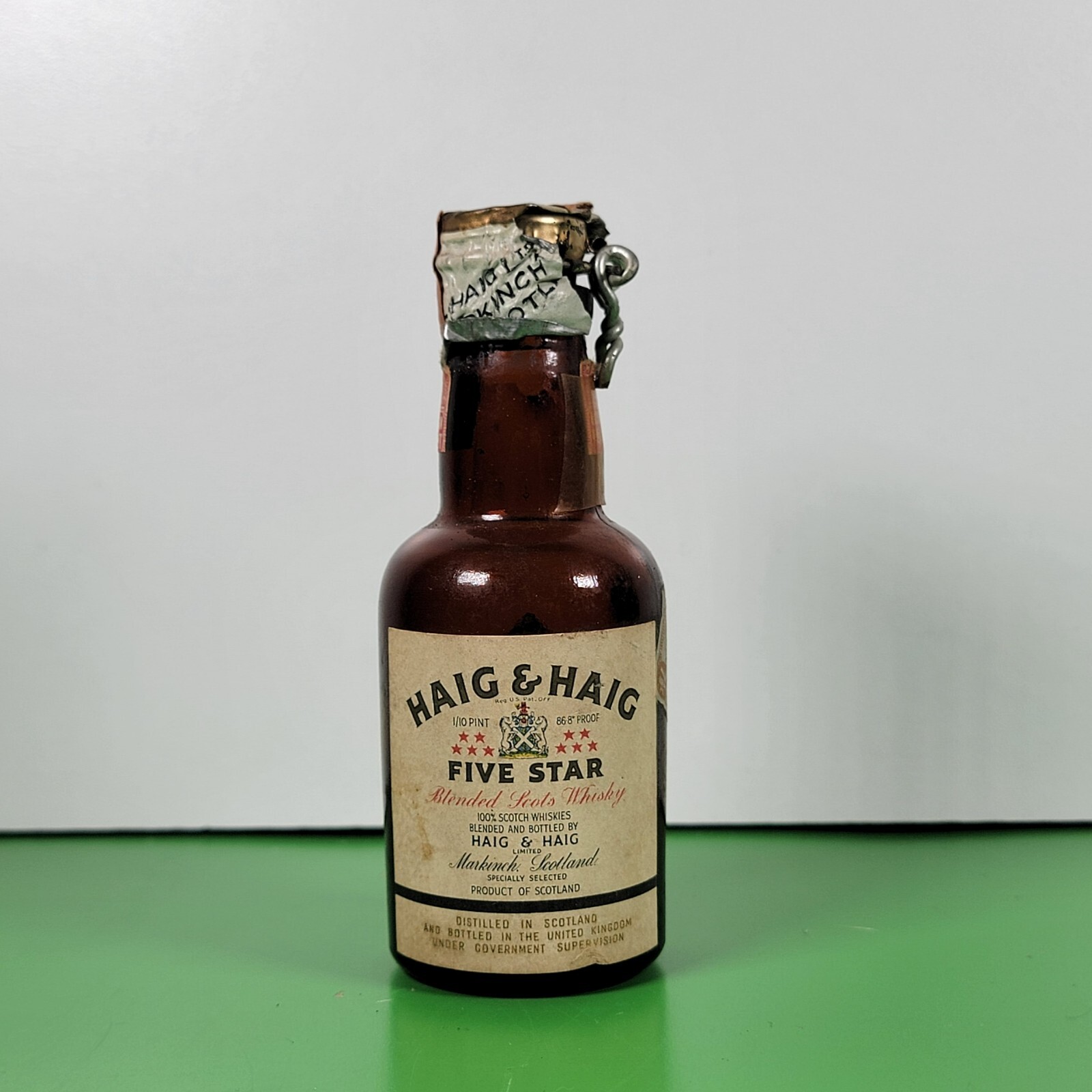 Vintage Haig & Haig Five Star Whisky Bottle | Mini 1/10 Pint | Brown Glass