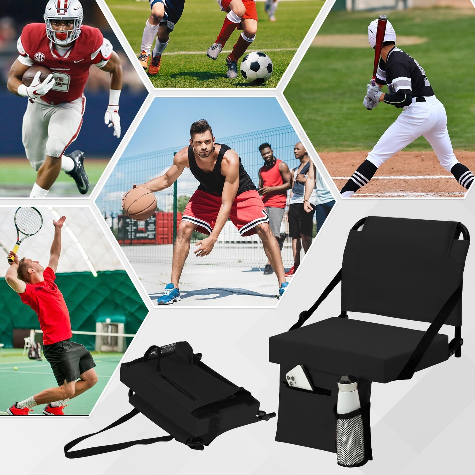 2pcs Stadium Seat for Bleachers with Back Support，Portable Bleacher Chair