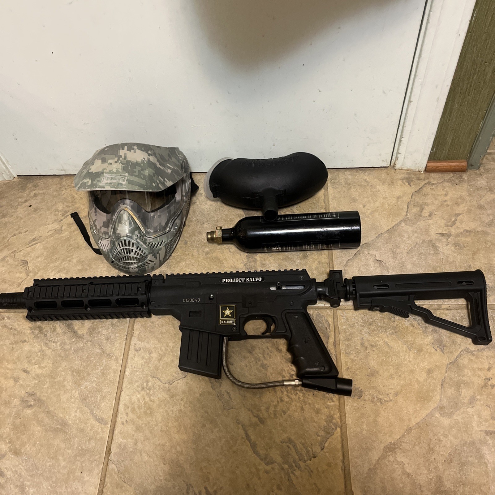 Tippmann Project Salvo Paintball Marker Tank Gun, Black, Hopper Army Mask Sierra