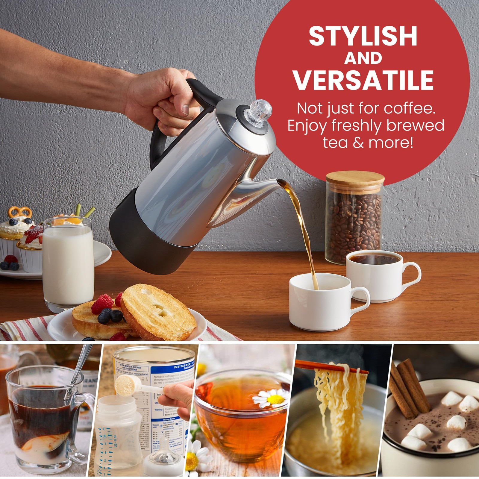EC140 Electric 6-Cup Coffee Percolator with Keep Warm, Clear Brew Progress Kn...