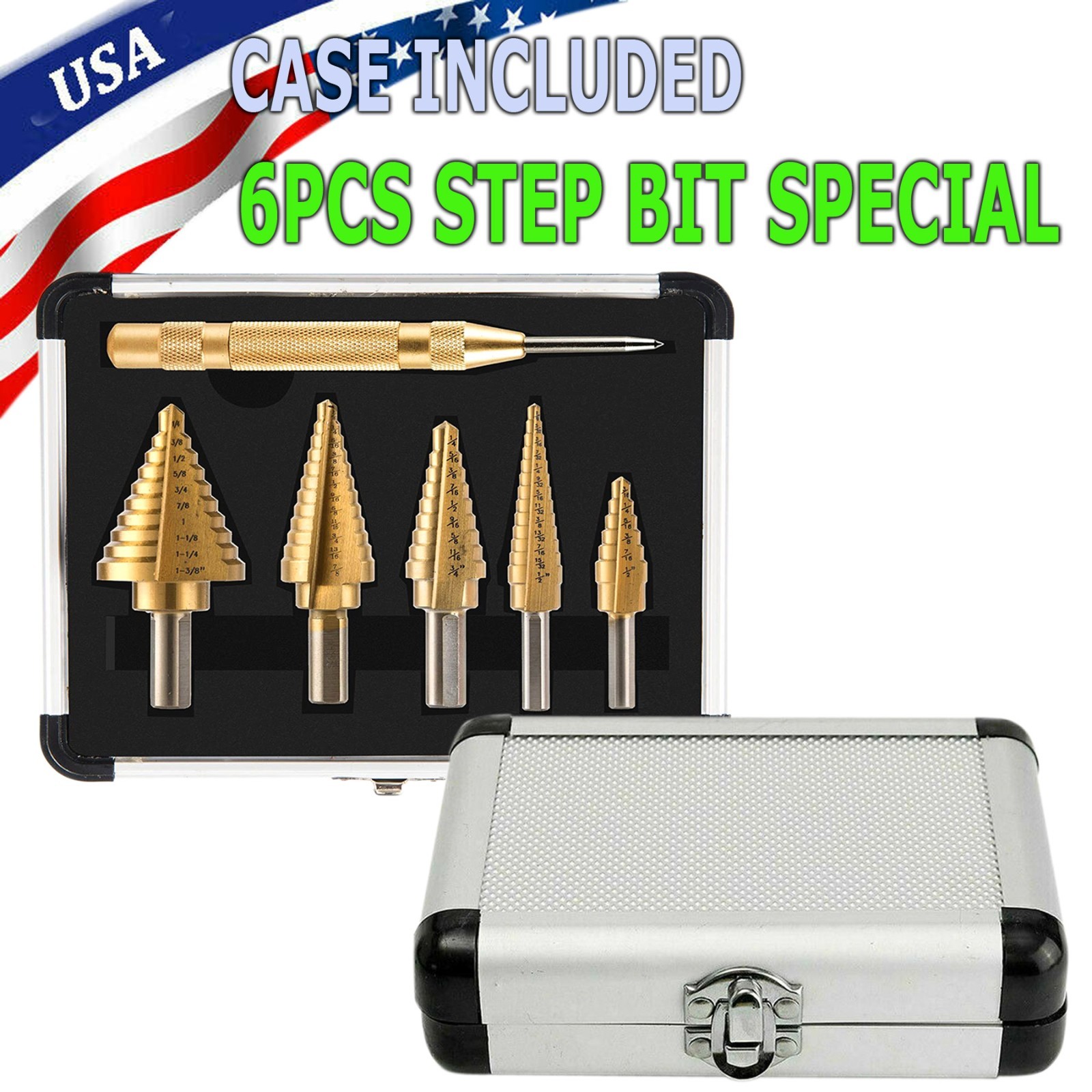 6Pcs HSS Cobalt Hole Large Metal Step Drill Bit Set Titanium Cutter Cone 50 Size