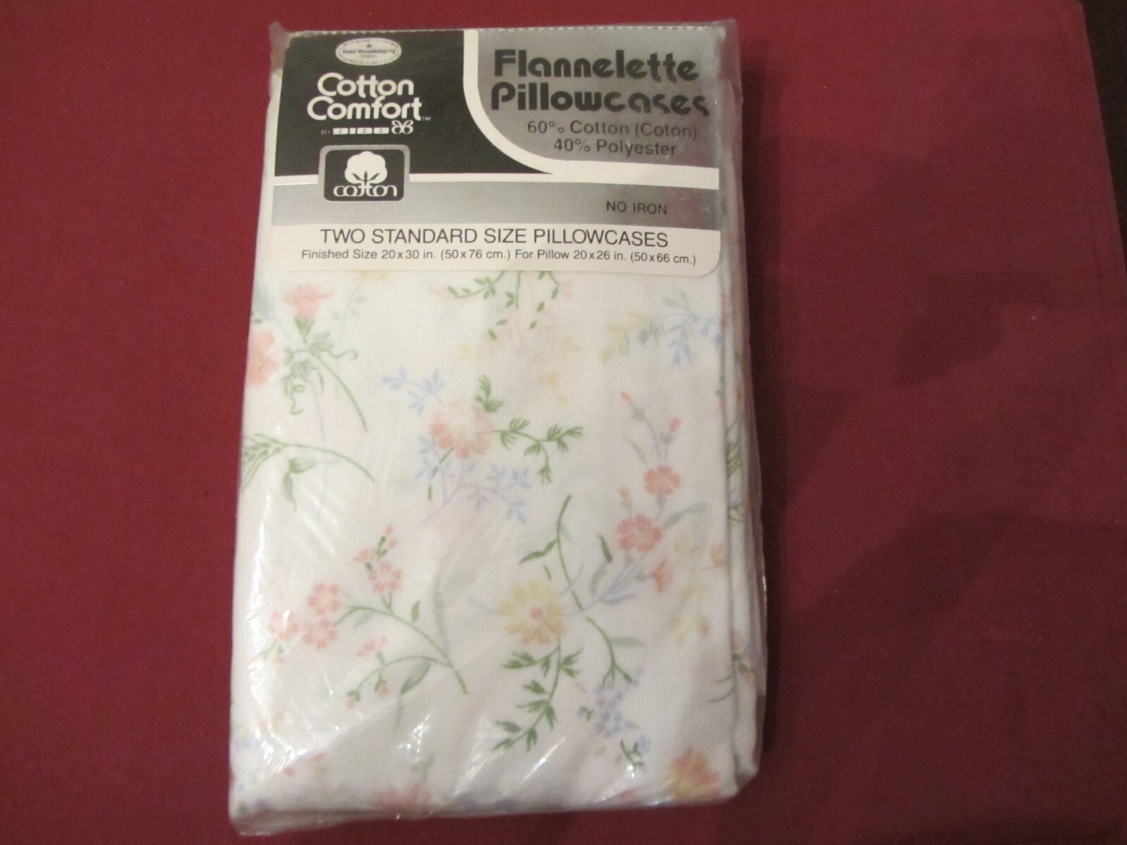 Cotton Comfort by BIBB Two (2) Standard Size Pillowcases Flannelette Floral NEW