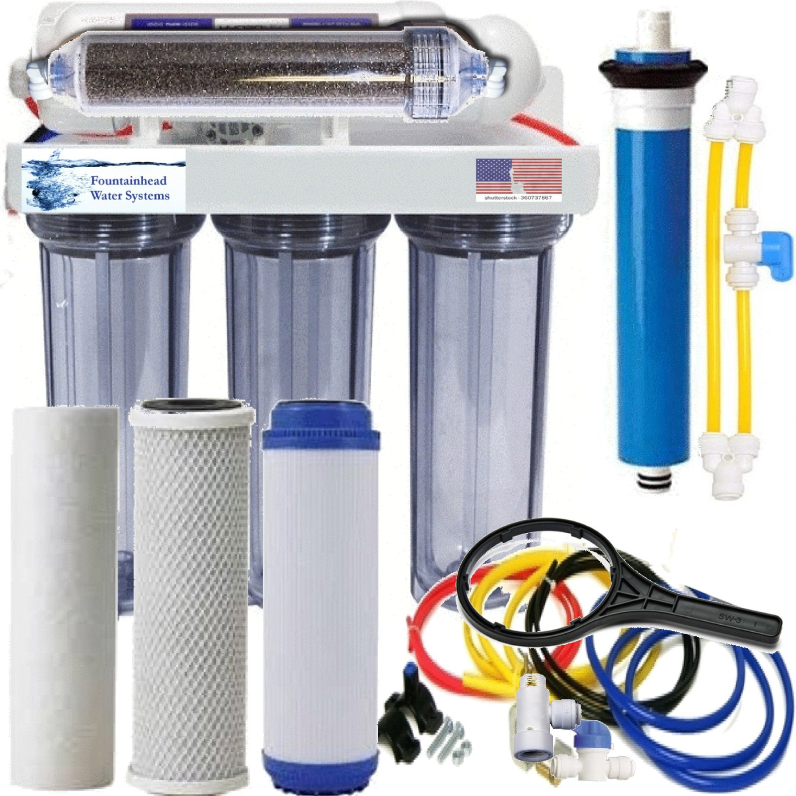 RO/DI Dual Outlet Drinking water/Aquarium Filter Core System Clear Housings 100G