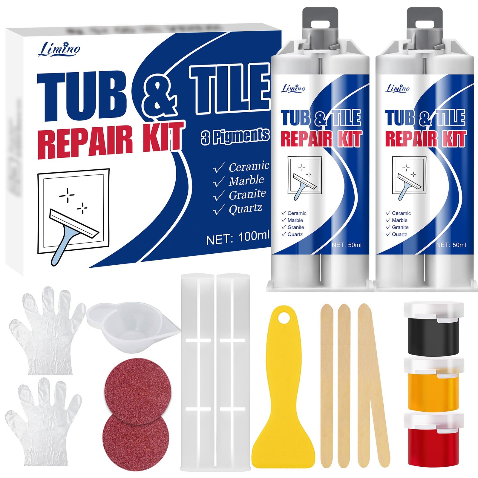 Tile Repair Kit - Porcelain for Repairing Scratches, Chips, White