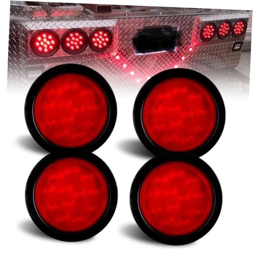 4 Pcs 4" Inch Round Led Trailer Tail Lights Red 12 LED, 4" Inch Round LED Stop