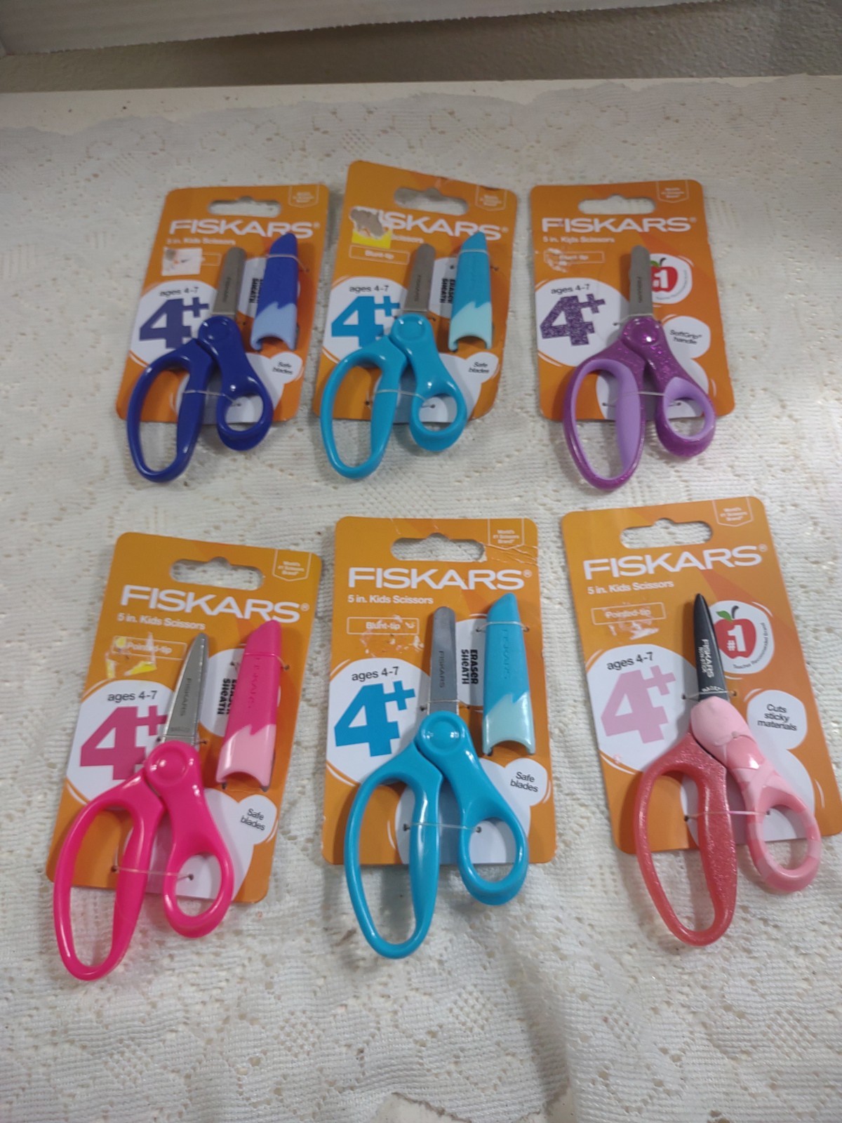 6 Pieces Fiskars Pointed & Blunt Tip Kids Scissors Sheath 5"- Mixed Color Lot