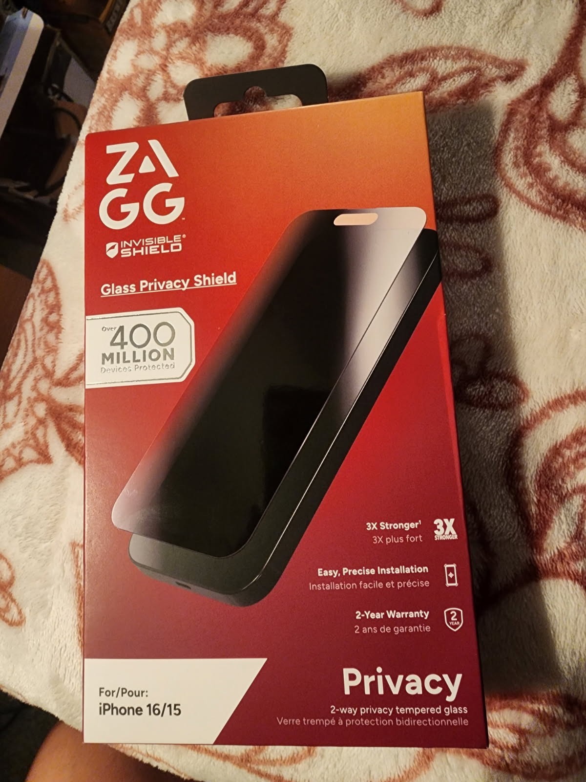 ZAGG Glass Shield Privacy Screen Protector for iPhone 16/15 3x Stronger (New)
