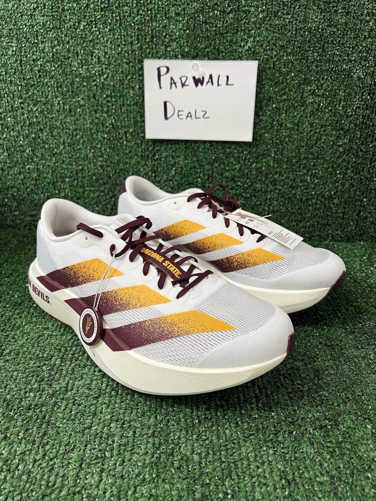 Adidas Adizero Evo SL Arizona State ASU White Running Shoes Men Size 10.5 JQ4572