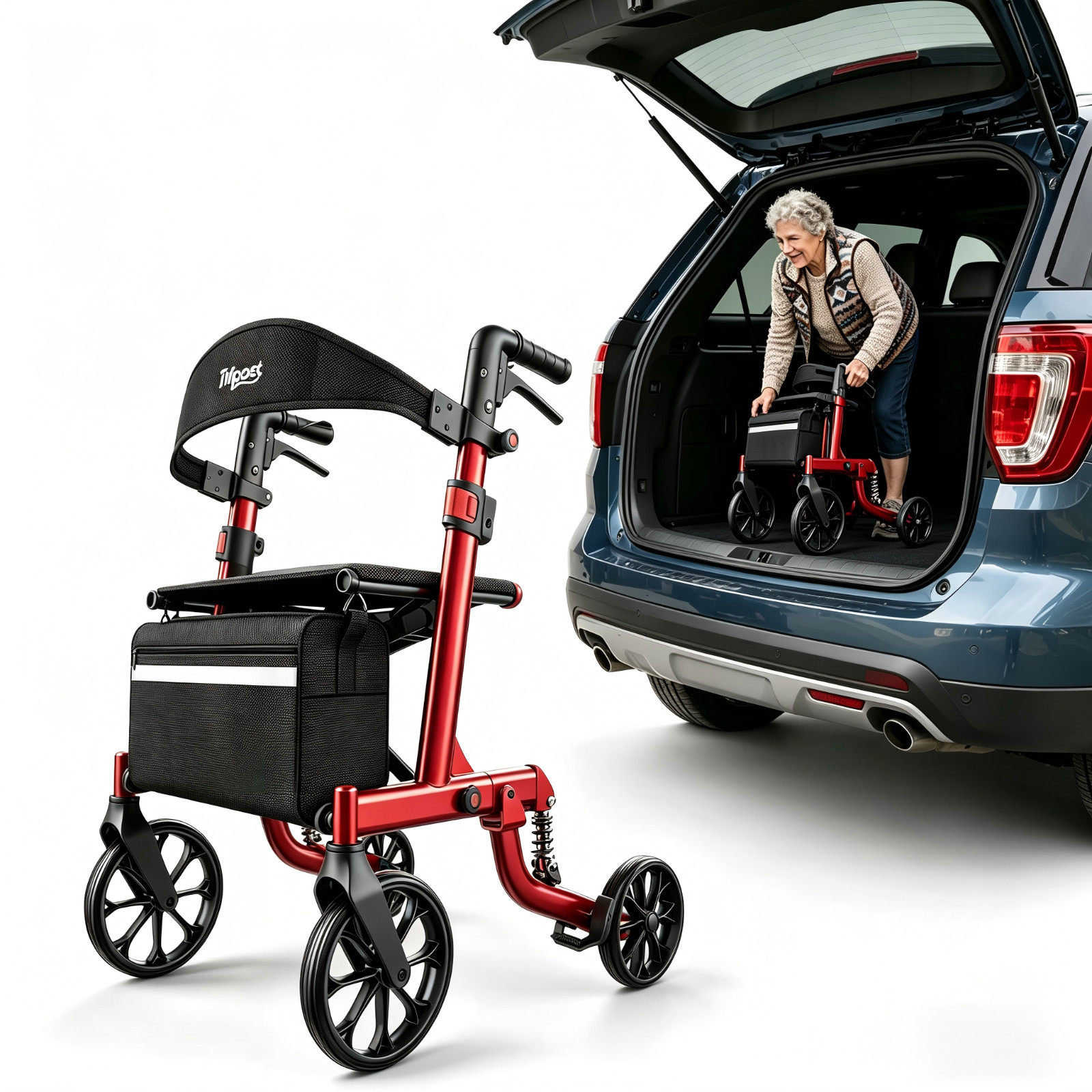 Lightweight Folding Rollator Walker with Seat for Seniors Adjustable Height350lb