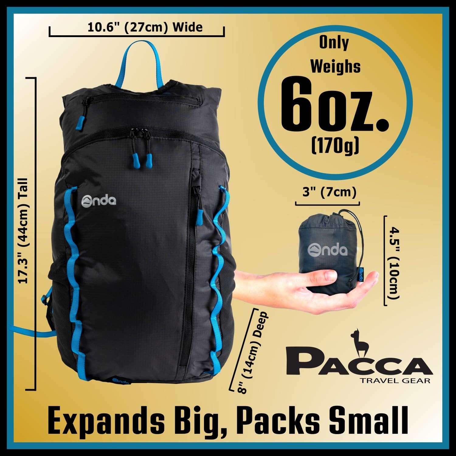 Pacca Onda 20L Packable Lightweight Foldable Backpack for Travel, Camping, Ou...