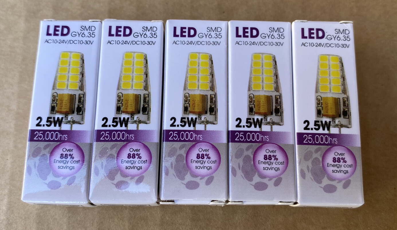 5 Pack 2.5W GY6.35 GX6.35 LED SMD Bulb Light Lamp White 6500K GY 6.35 AC10-24V