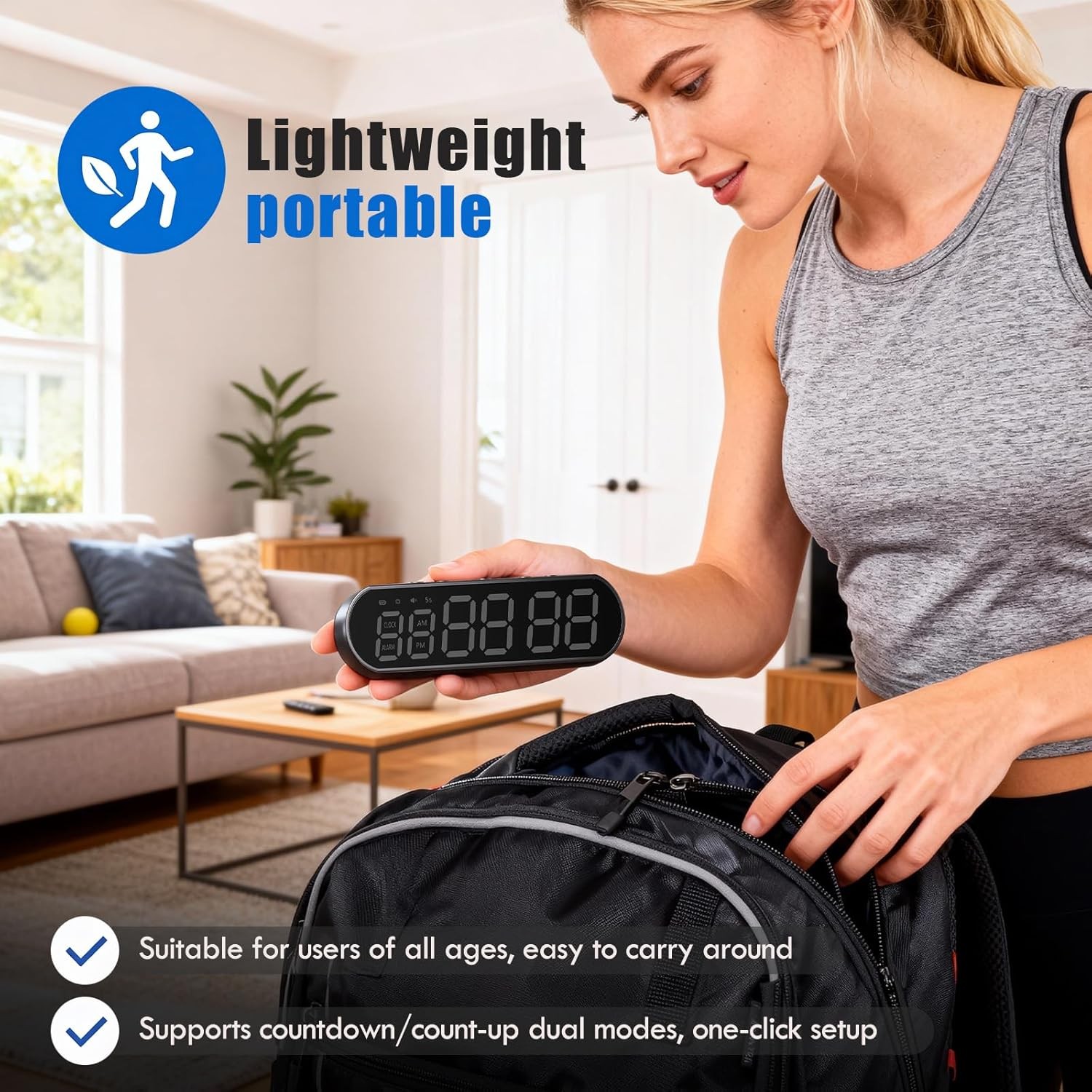 Gym Timer Clock for Home Gym - Portable Workout Timer with 7 Ready-to-Use Mod...