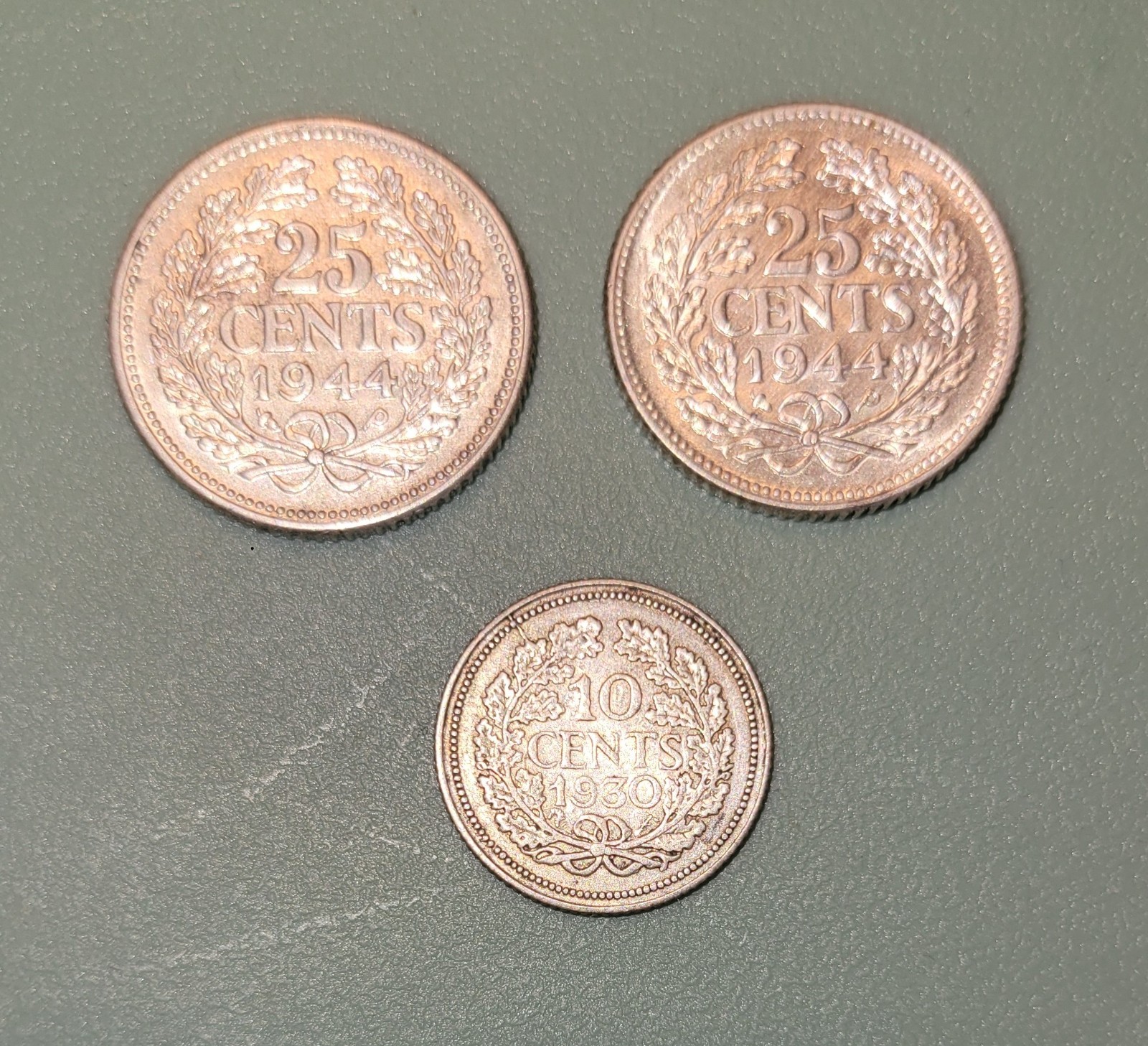 2x 1944 NETHERLANDS Silver Quarters & 1930 Silver Dime. 64% Silver. Ship for $1.