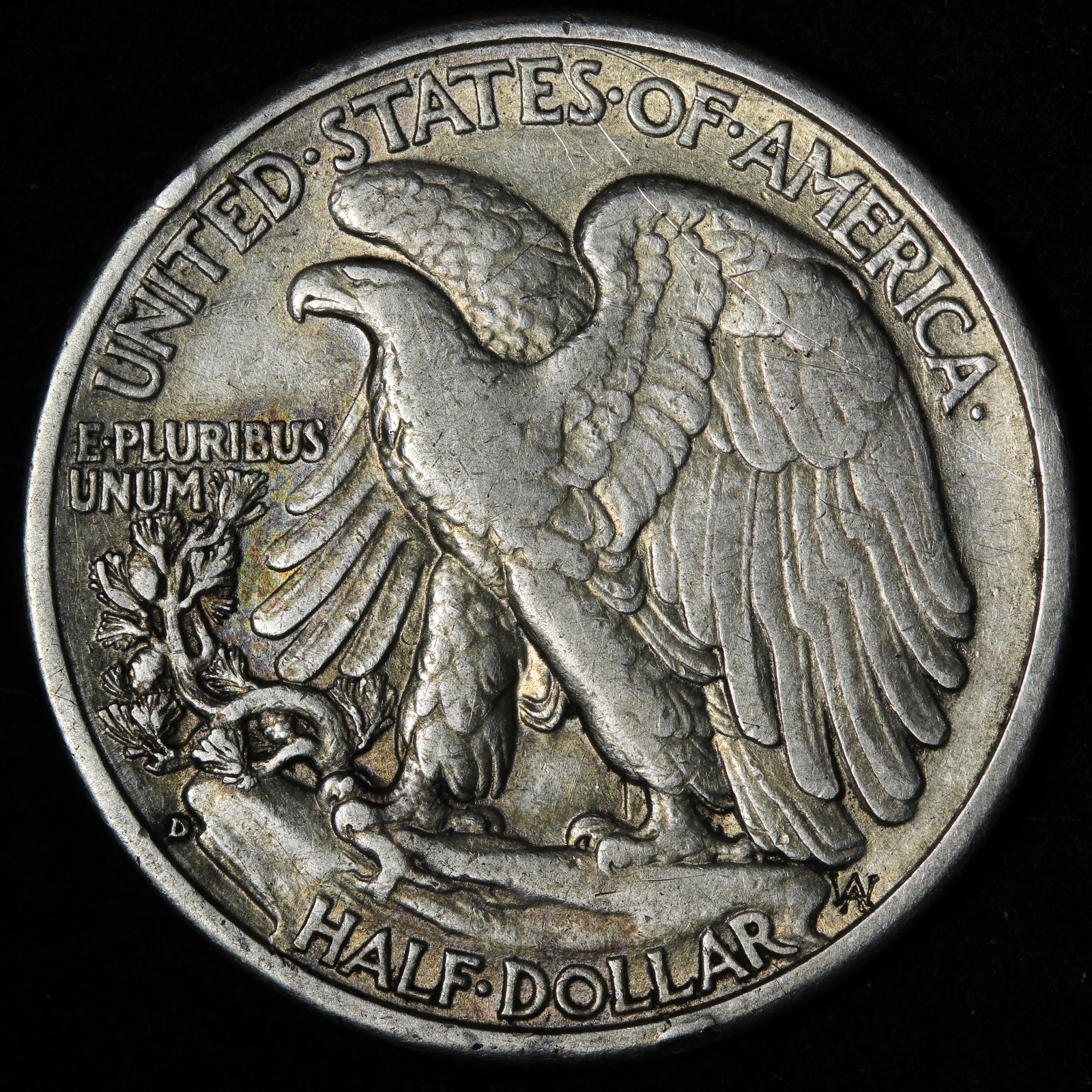 1937-D Walking Liberty Silver Half Dollar AU E374 KQWLU