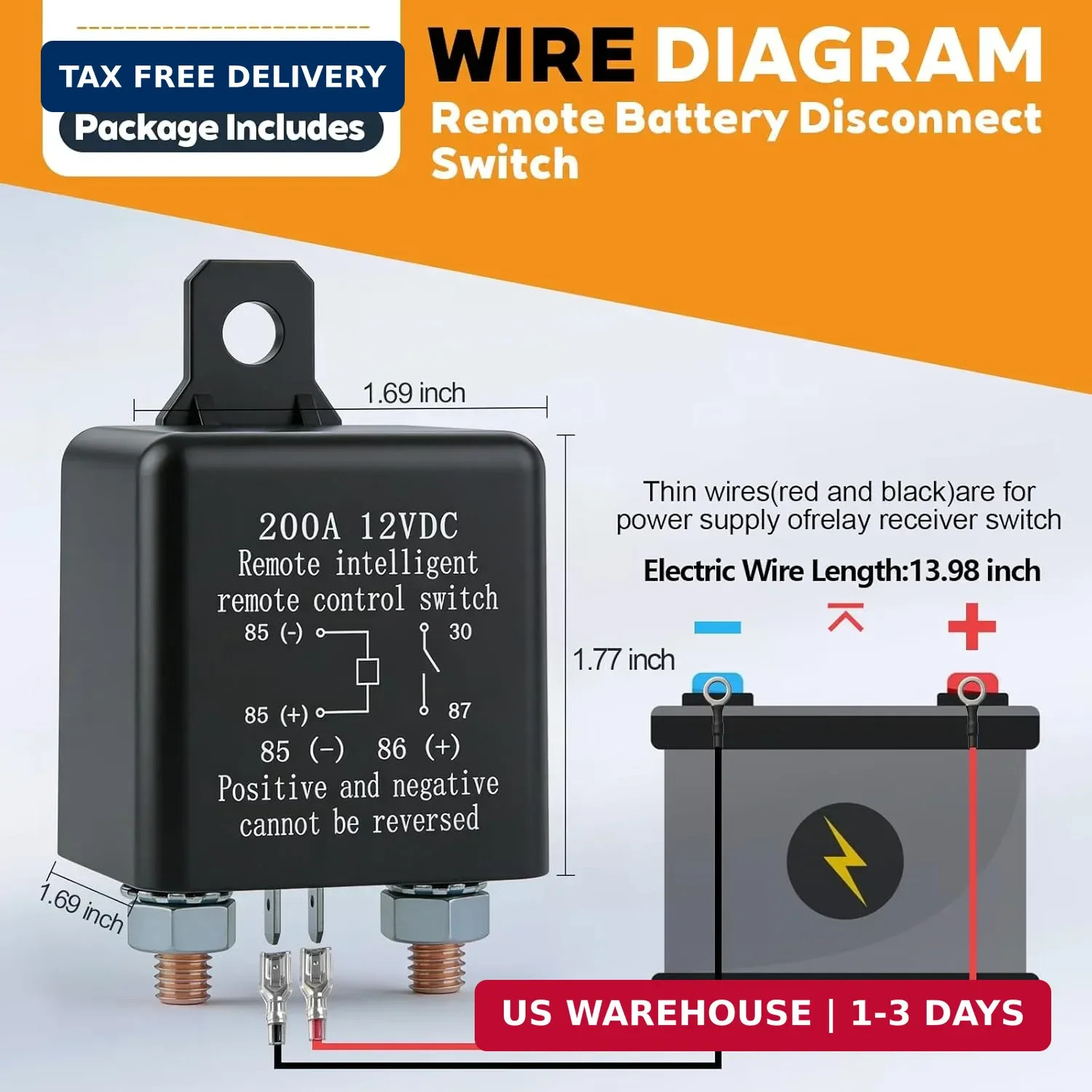 Remote Battery Disconnect Switch 12V, 200A Remote Control Battery Kill Switch, A