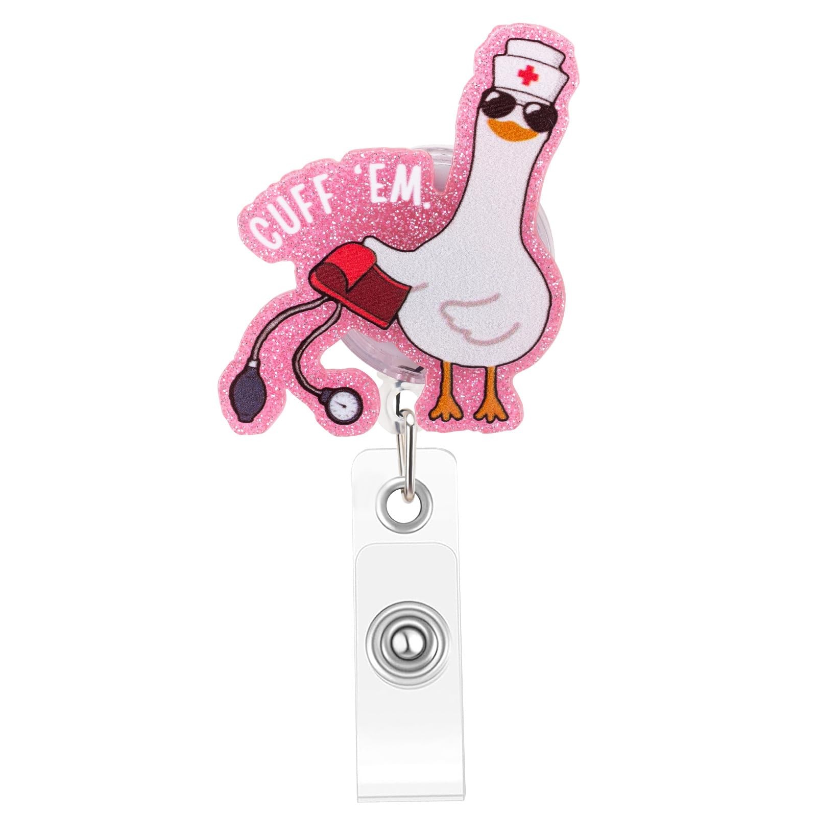 Funny Goose Nurse Badge Reel, Cuff 'Em Holder with Retractable