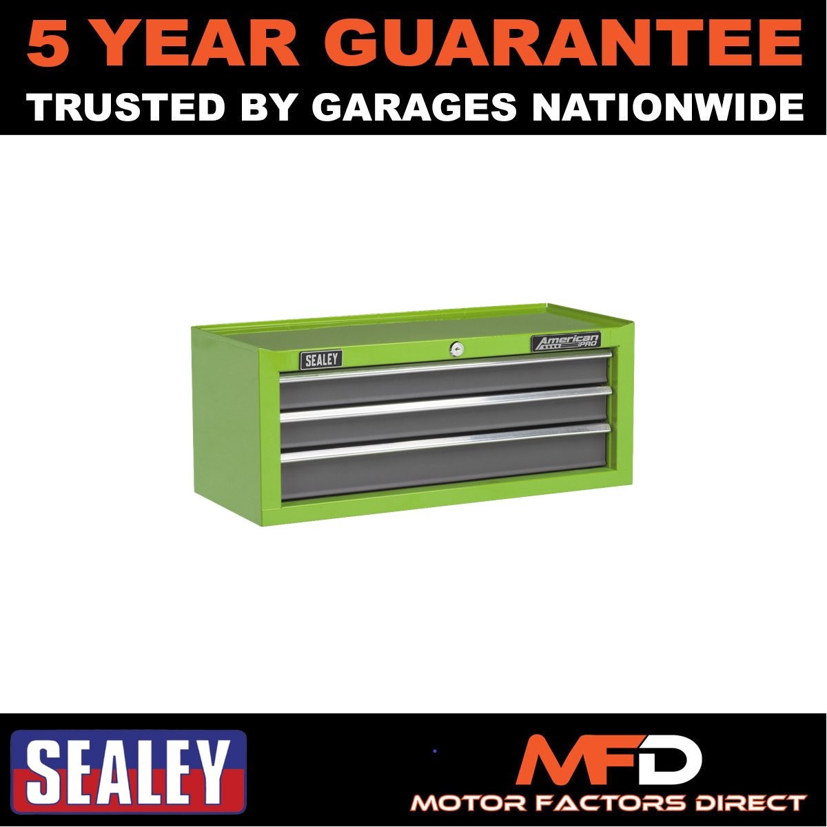 Sealey American PRO� Mid-Box Tool Chest 3 Drawer Green/Grey AP22309BBHV