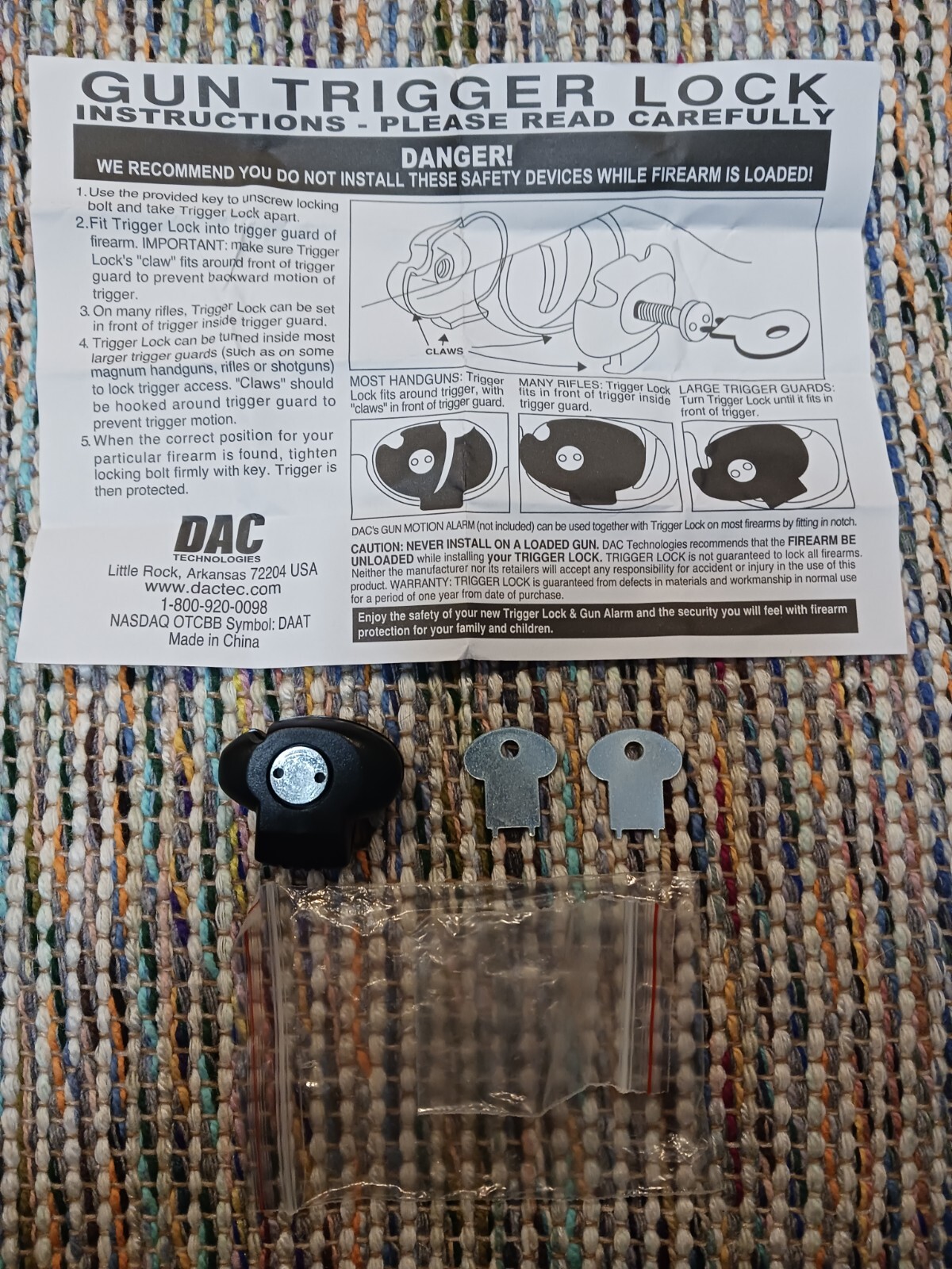 DAC Trigger Lock for Rifles, Shotguns, and Handguns, Quality Safety Lock, 2 Keys