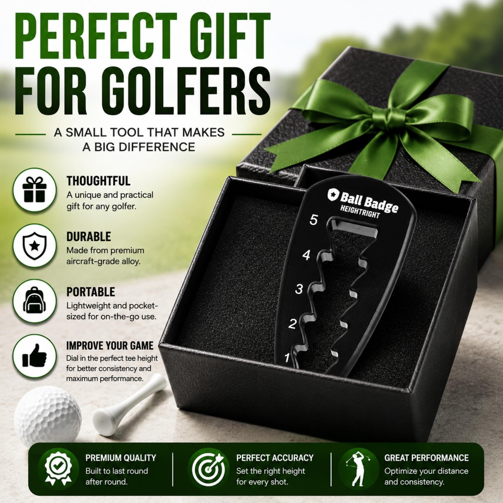 Adjustable Golf Tee Height Tool (5-Level Precision) – Universal Fit for Wo