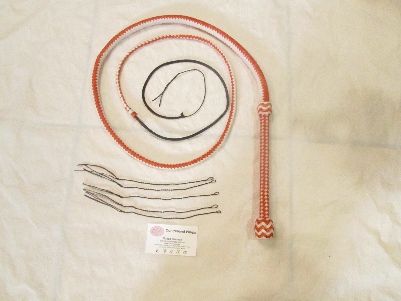 Contraband Whips 5.5 Foot 12 Plait Nylon Paracord Bullwhip Orange and White