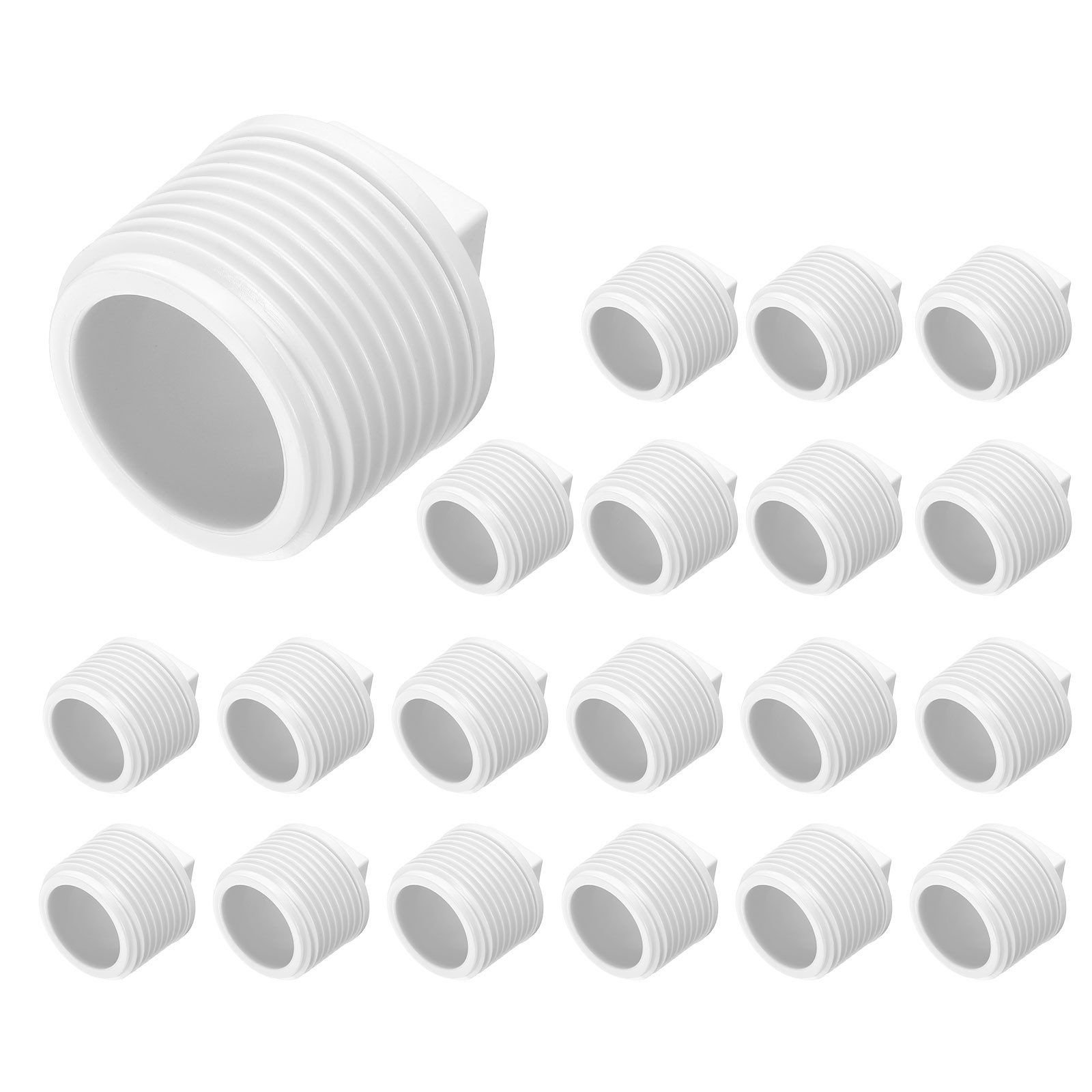 20 Pcs PVC Pipe Male Thread Plug 1 Inch Threaded NPT Plugs, White