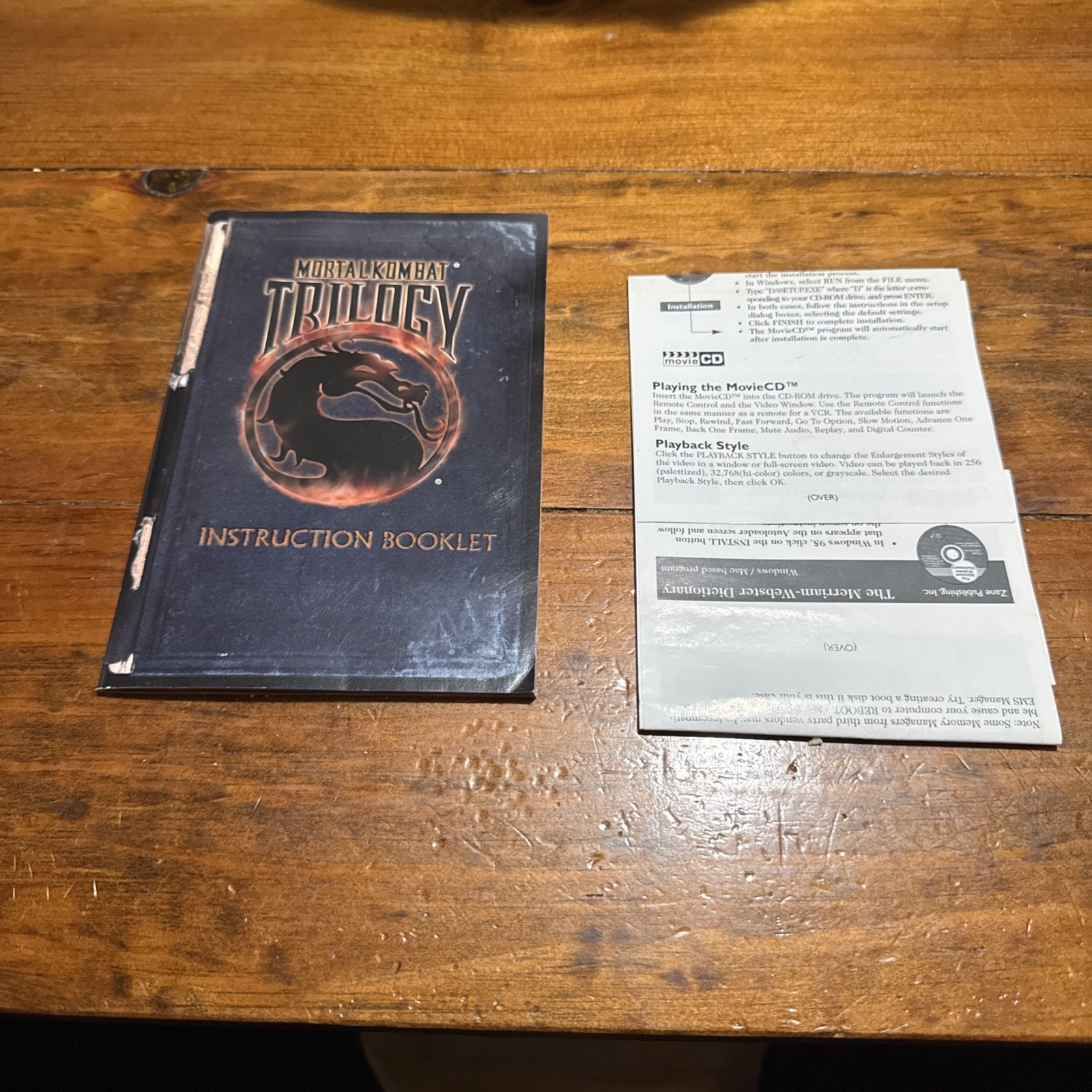 Mortal Kombat Trilogy Big Box PC Instruction Manual ONLY (Windows 95/DOS)