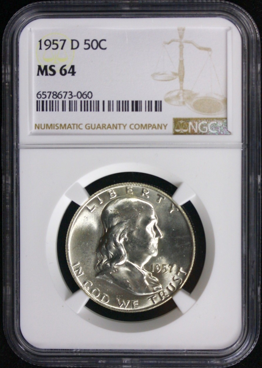 1957-D 50C Franklin  Silver Half Dollar NGC Certified MS-64