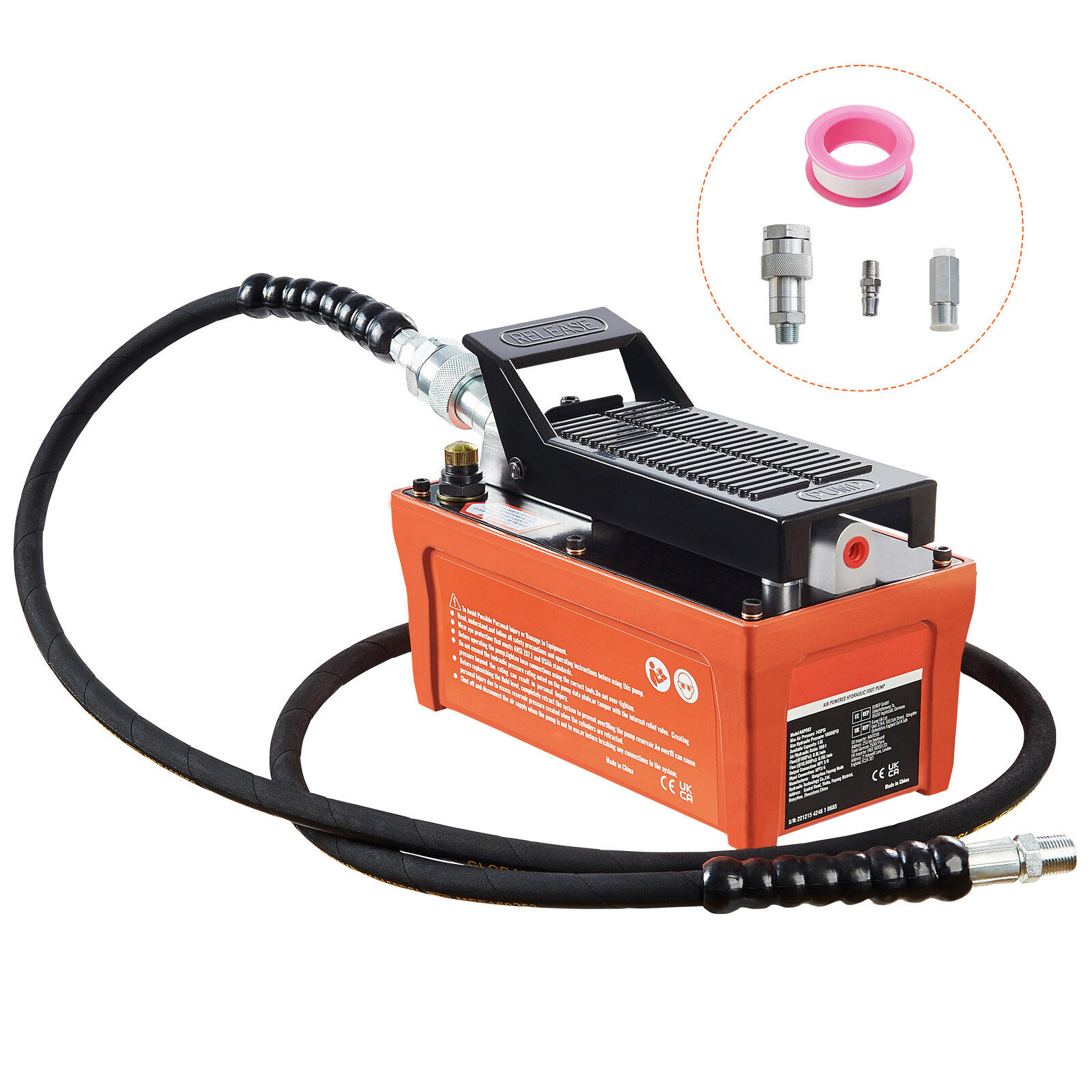 Air Hydraulic Pump Foot Operated Pump 10,000PSI 98in³ 6.6FT Auto Body Shop