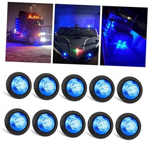 10PCS Sealed Waterproof 3/4" Mini Round Clearance LED Front Colored Lens Blue
