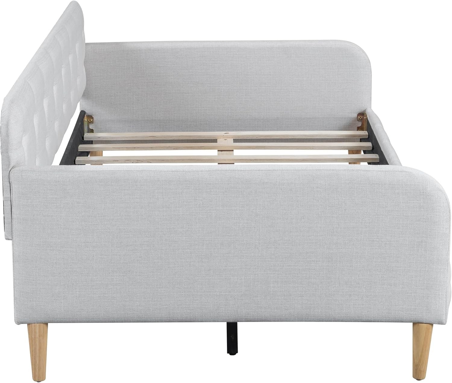 Twin Size Upholstered Daybed W/ 4 Support Legs Linen Sofa Bed Frame W/ Button