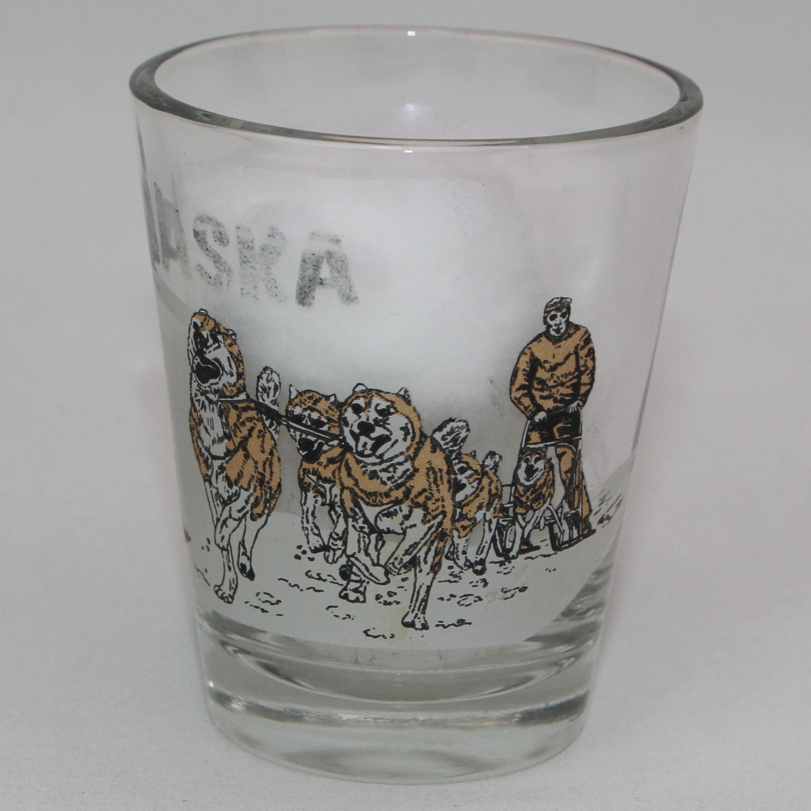 Alaska Shot Glass 2.375 Inches Tall Wildlife and Dogs Mushing