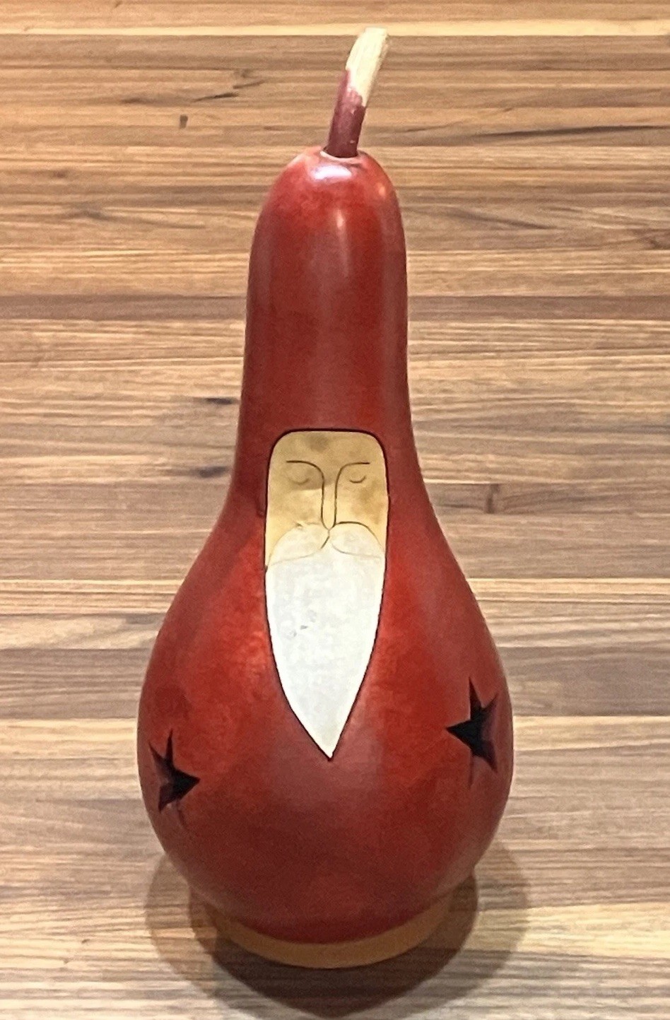 Meadow Brooke Primitive Folk Art 10” Santa Gourd Cut Out Stars On Base Christmas