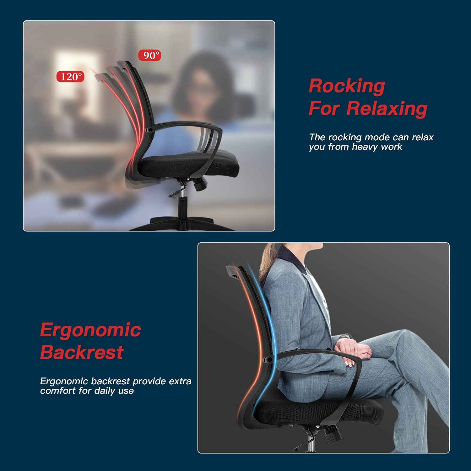 Office Chair Computer Chair Ergonomic Mid Back Swivel Chair Rolling Desk Chair w
