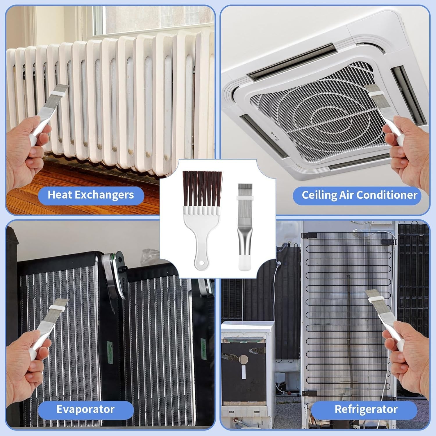 AC Condenser Fin Comb & Coil Cleaning Brush Set for HVAC & Refrigerator