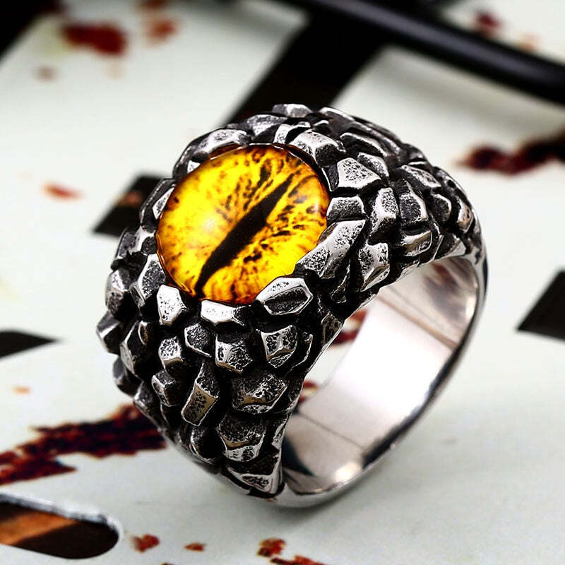 Stainless Steel Retro Dragon Reptile Eye Evil Eye Horror Movie Fantasy Lover RIn