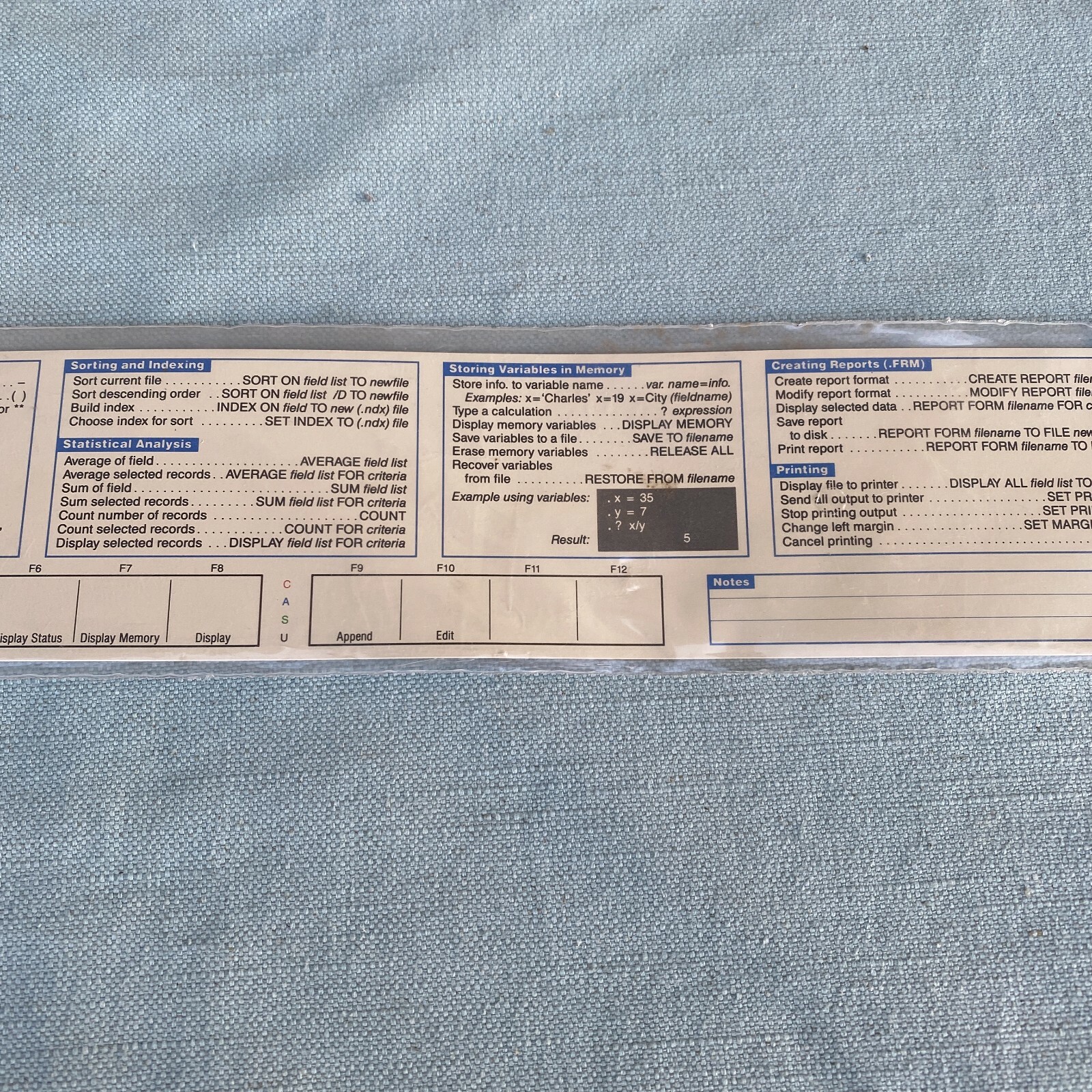 MicroRef Keyboard Template Kit dBase III Plus NEW Vintage PC Computer 18" Long