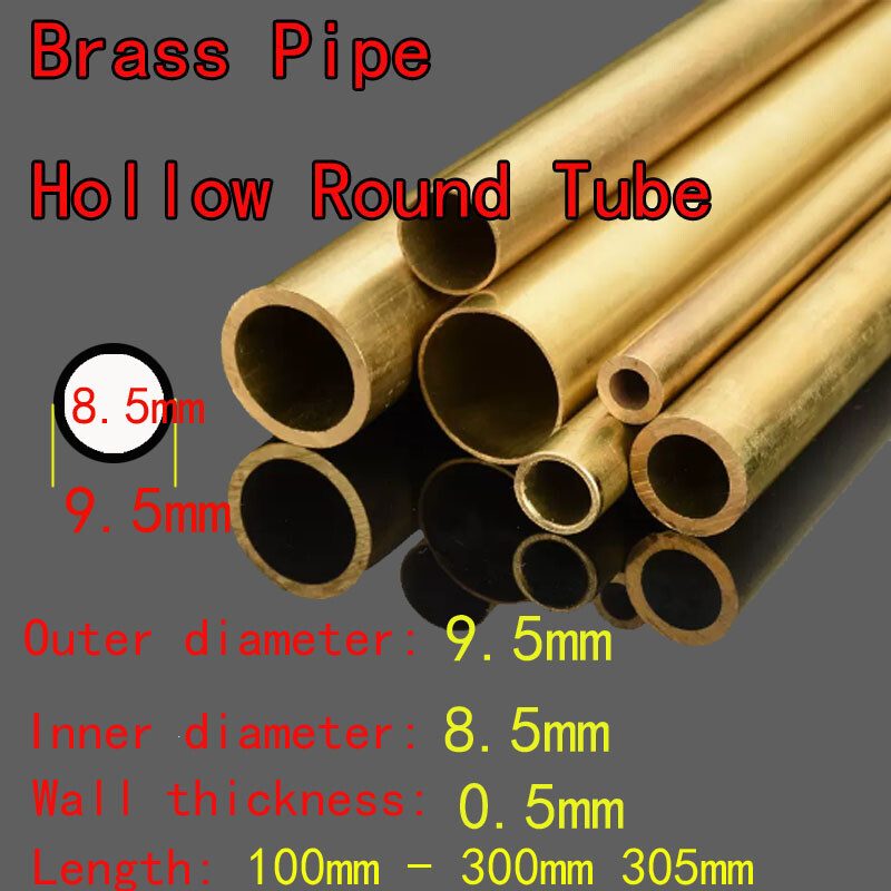 1pcs OD 9.5mm ID 8.5mm Brass Pipe Hollow Round Tube 100mm-305mm Long 0.5mm Thick