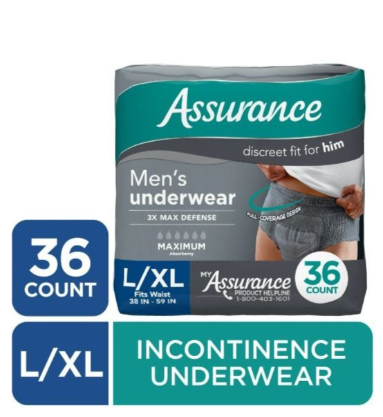 Assurance Men's Incontinence Underwear, L/XL , Maximum Absorbency (36 Count)