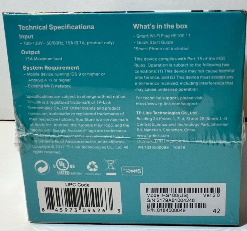 TP-Link HS100 Wi-Fi Smart Plug Kit: New/Sealed