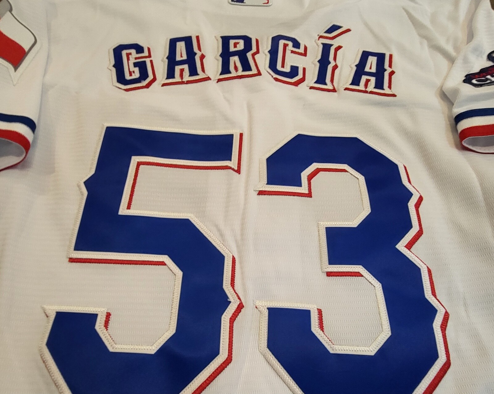 Adolis Garcia #53 Texas Rangers Stitched White 2023 WS Champions Patch Jersey