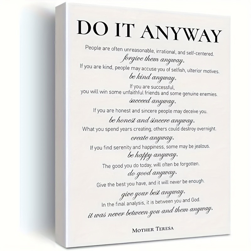 Do It Anyway Mother Teresa Quote Framed Canvas,Kindness Inspirational Wall Decor