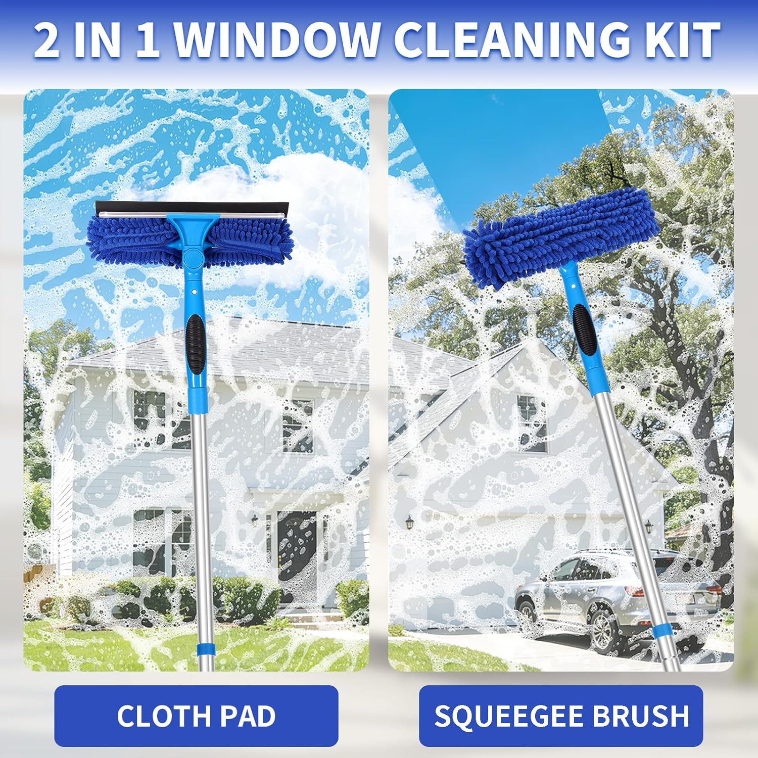 67" Squeegee Window Cleaner, 2 in 1 Professional Window Cleaning Tool Kit