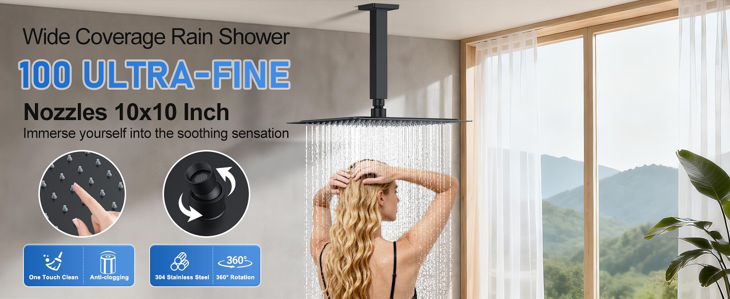 Shower Faucet Set, 10" Ceiling Mount Rainfall Shower System with 2 Rain Shower