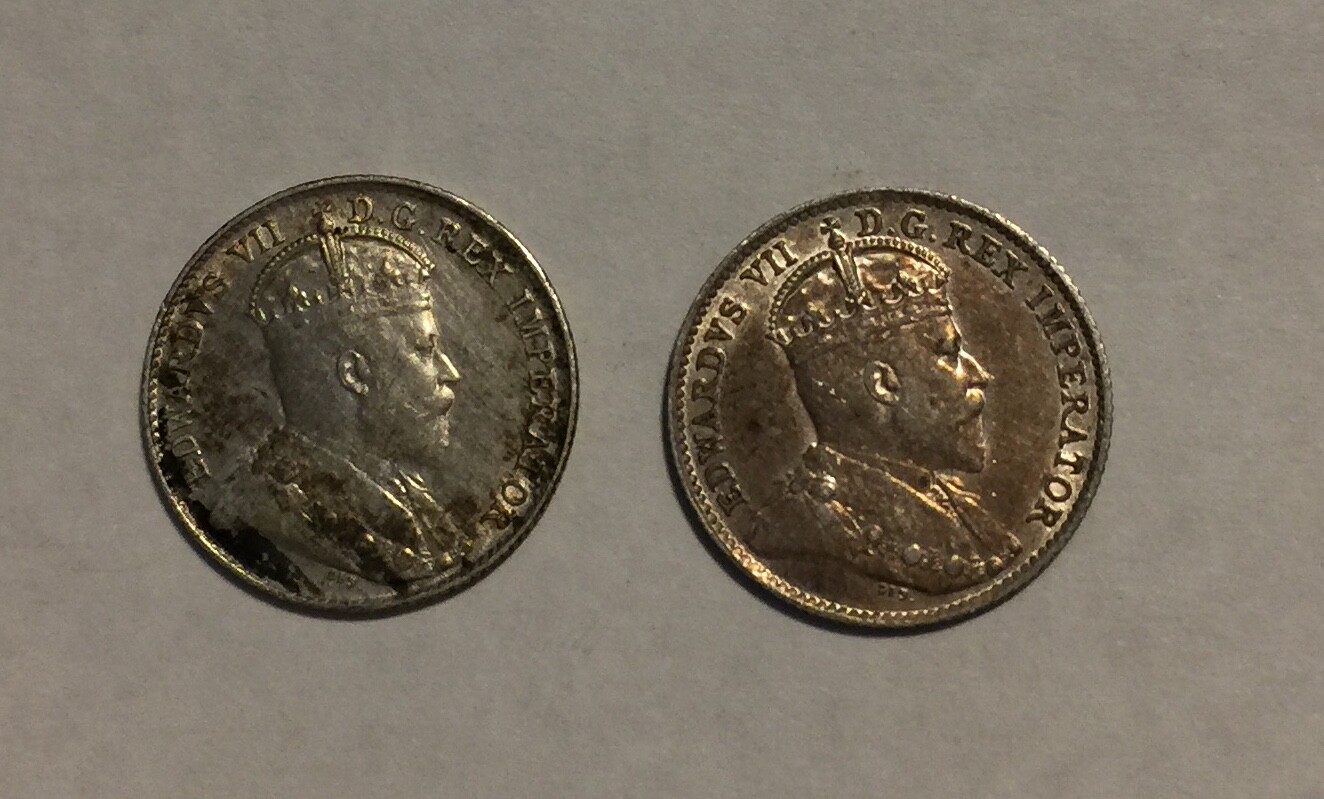 Canada 5C 1902 & 1910 ptd. Leaves AU problems (#1717)