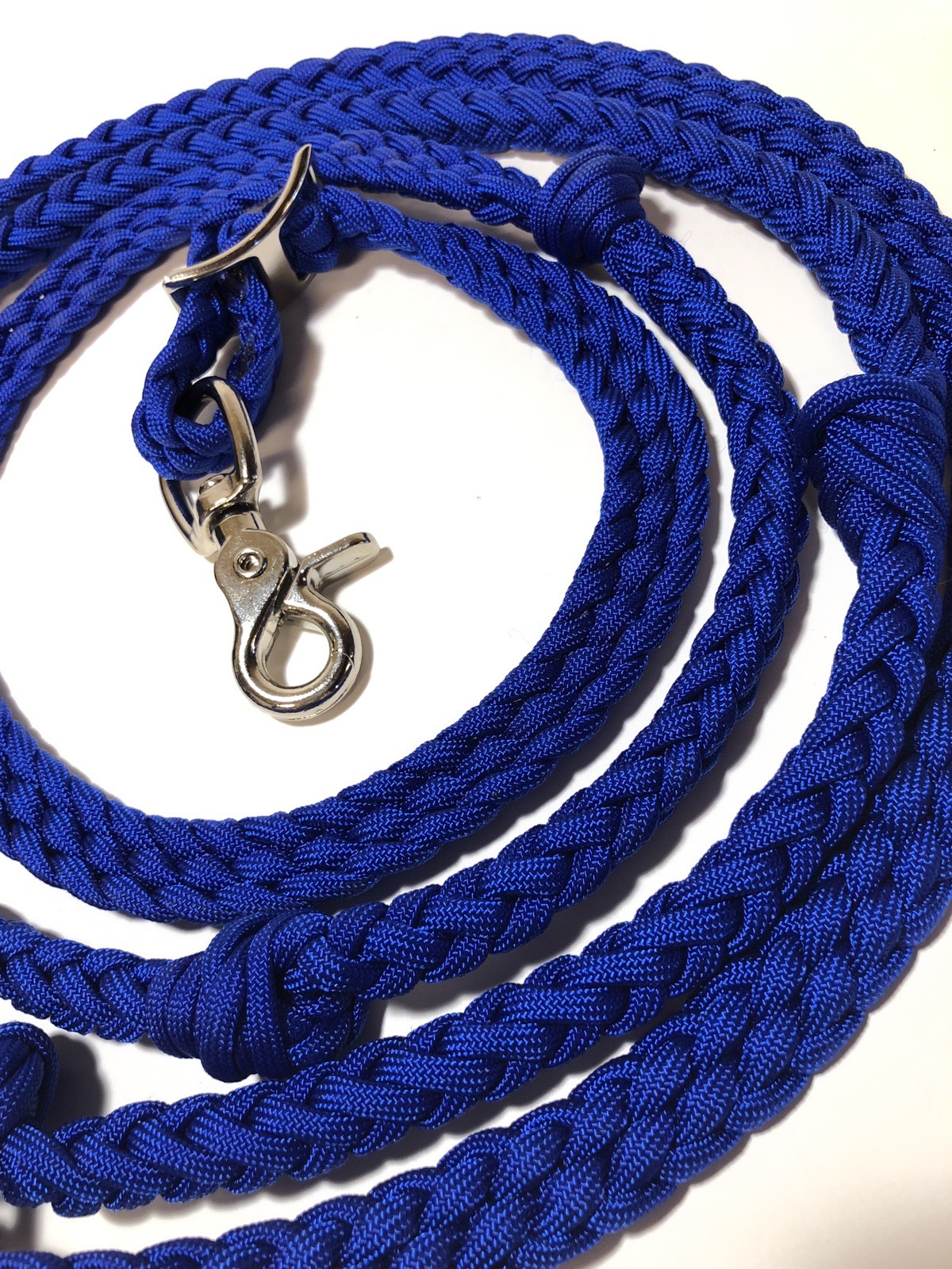 electric blue barrel rein with grip knots